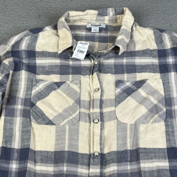 RSQ Tilly's Flannel Shirt Women M Gray Plaid Flannel 100% Cotton Pocket Raw Hem - Picture 3 of 10